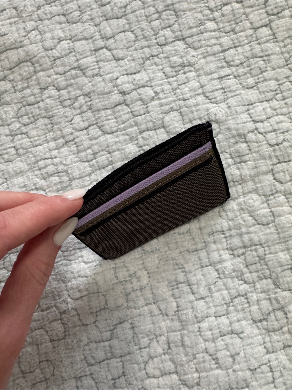 Rothy's Brown Canvas Card & Key Sleeve with Blue Stitching Accent - Picture 4 of 5
